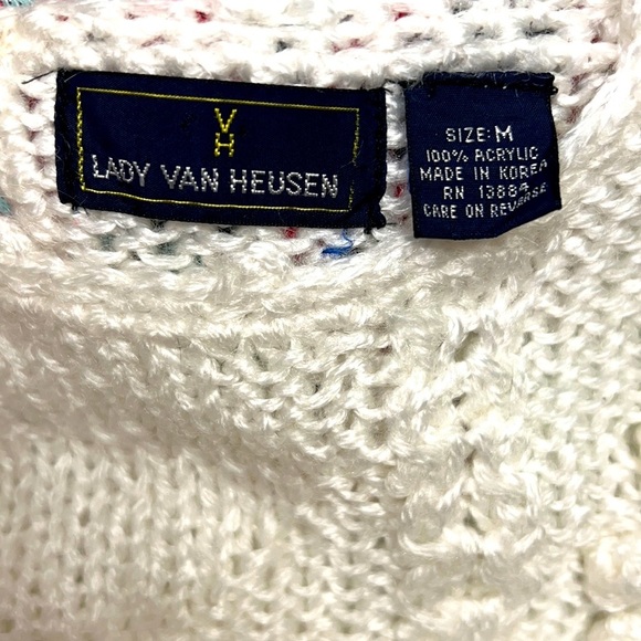 Lady Van Heusen Chunky Bobble Stitch Embroidered Floral Cottagecore Sweater VTG - Picture 3 of 17